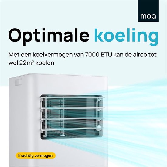 Climatiseur mobile - MOA - 3-en-1 - Déshumidificateur et Ventilateur - télécommande - classe énergétique A - pour pièces jusqu'à 60m³ - Blanc