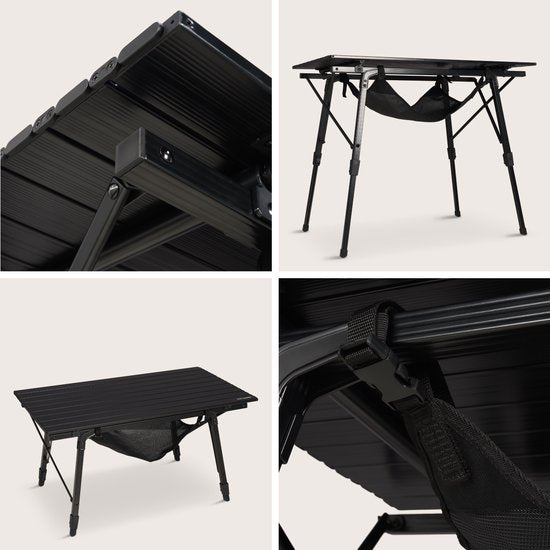 TRVLMORE Table de camping réglable - 90x52x71cm - Table pliante avec structure en aluminium - Légère - Table de camping - Table pliante - Noire