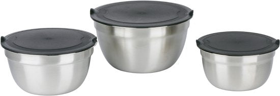 Bols alpina en acier inoxydable 3 pièces avec couvercle - Bol à salade - Bol à friture avec couvercle - Bols pour mélanger et ranger - Bol à collation