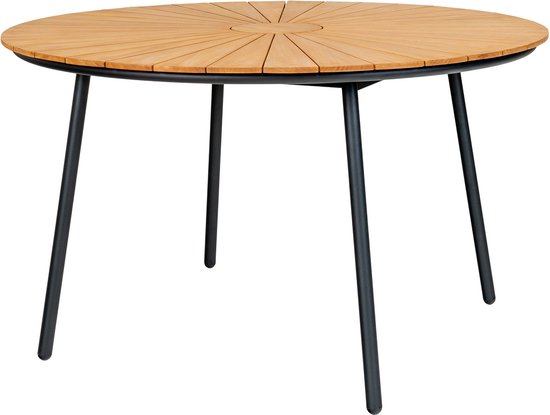 House Nordic - Table de salle à manger ronde - 130 x 130 x 74 cm & design industriel - équipée d'un piètement robuste - pour salle à manger et jardin - teck et métal noir