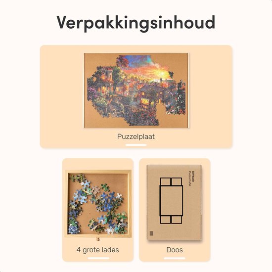 Diydash - Plateau de puzzle et table de puzzle - 1000 pièces - 83 x 64 cm - avec 4 tiroirs de tri et système de rangement - Plateau de puzzle - Bois - Marron