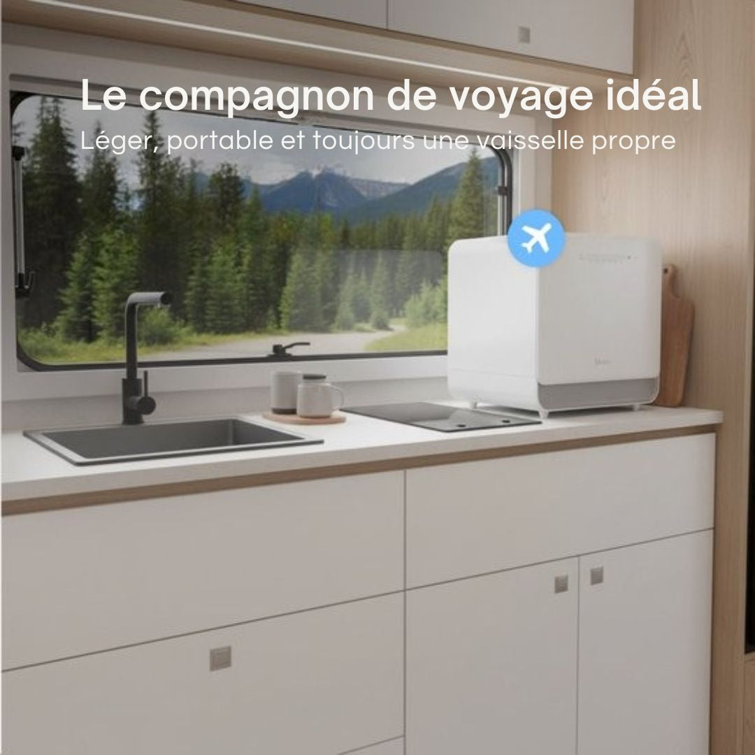 Mini lave-vaisselle à poser Skoov - 43 x 45 x 46 cm & 900 watts - Avec 6 programmes et une consommation d'eau de 5 litres - Pour les studios de camping et les petites cuisines - Plastique blanc et métal