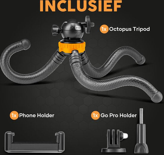 Studio ME Phone Tripod - 25 cm - Tripod Smartphone - Flexible - Camera Tripod - Black - Gorillapod - Phone Holder - Incl. Bluetooth Remote Control - Tripod Iphone - Tripod Phone