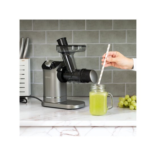 Safecourt Kitchen - Presse-agrumes lent - 700 ml & pressage à froid - avec moteur silencieux et anti-goutte - pour des jus de fruits et de légumes frais - plastique gris