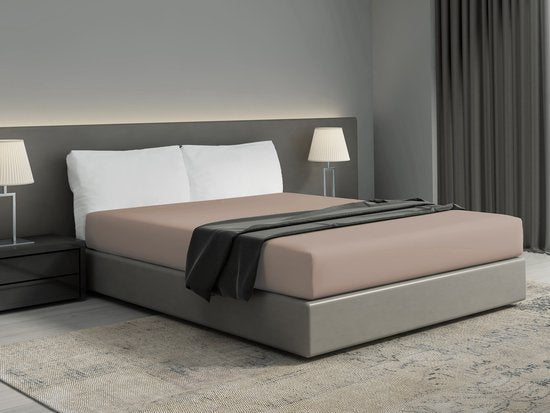 PHLOX Drap-housse - 100% Satin de Coton (300 TC) - Double 160x200 cm - Doux et respectueux de la peau - Elastique rond - Beige