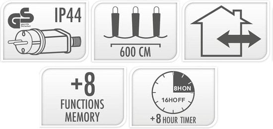 Lumières de Noël Maxi Cluster - 400 led - 6m - blanc chaud extra - Minuterie - Fonctions d'éclairage - Mémoire - Extérieur