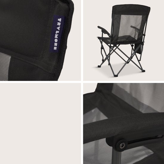 TRVLMORE Chaise de camping - pliable - capacité de charge 120KG - sac de transport inclus - chaise pliante - chaise de pêche - chaise pliante - noir