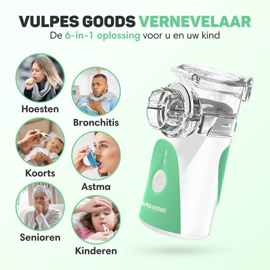 Vulpes Goods® HealthCare - Dispositif d'aérosol - Nébuliseur ultrasonique - Nébuliseur - Dispositif d'inhalation pour les enfants, les adultes et les bébés - Aide à lutter contre les maladies respiratoires - 3 buses et sac de voyage de luxe inclus