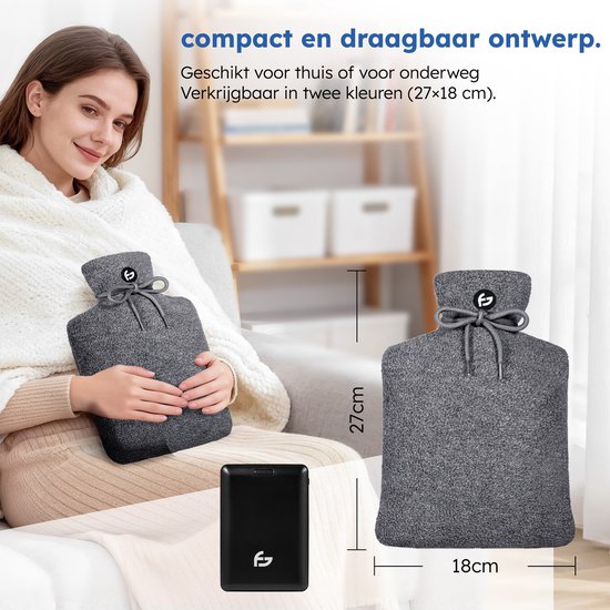 Carafe électrique - 3 réglages - Carafe - 10 000 mAh Powerbank - Manche lavable - Carafe rechargeable - Gris original - Saaf Comfort