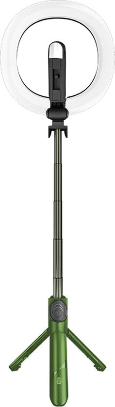 Bâton de selfie 3 en 1 - Vert - Anneau lumineux pour selfie avec trépied Smartphone - Bâton de selfie avec trépied - Anneau lumineux avec télécommande - 9 modes d'éclairage - Anneau lumineux avec trépied