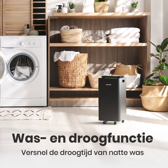 Déshumidificateur et purificateur d'air Auronic - Série Pro - 12L par jour - Fonction Lavage-Séchage - Chambre à coucher, salle de bain et salon - Déshumidificateur pour la maison - Noir