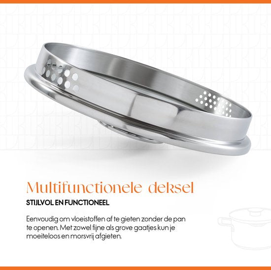 ELLE Gourmet Plaque de cuisson moderne en acier inoxydable avec couvercle - Ø 24 cm - Marmite - Sans PFAS - Induction