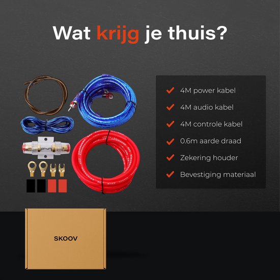 Skoov Wiring Set for Car Subwoofer and Amplifier - Cable Set - Complete Audio Wiring Set - Suitable for Car Sound Systems