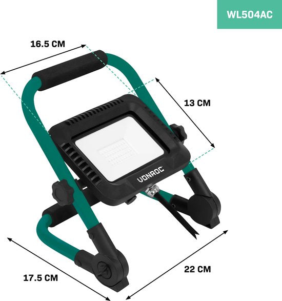 VONROC Lampe de travail à Led 30W - Pliable - Inclinable - Grand angle de rayonnement 120°.
