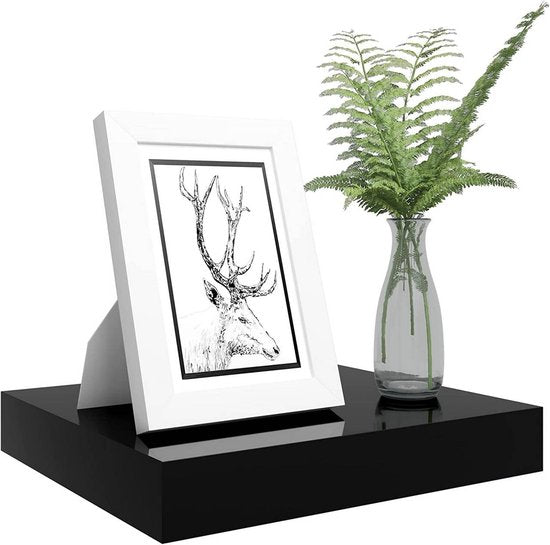 WOLTU Wall Shelf Black High Gloss - 25 x 22.9 x 3.8 cm - Etagère flottante en MDF avec fixation cachée