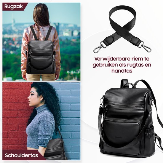 Sac à dos Glennoo - Sac à dos femmes - Anti-éclaboussures - Noir - PU