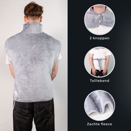 STAUS&BACH WarmWrap - Coussin chauffant électrique (100W) avec 9 réglages de température et de minuterie - Coussin chauffant 90 x 60 cm - Coussin chauffant pour la nuque, les épaules et le dos - Gris