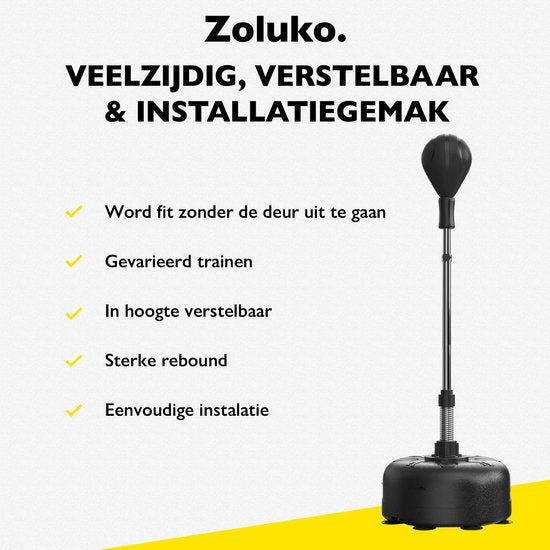 Zoluko Professional Boxing Ball on Foot - E-Book inclus - Hauteur réglable 120-160cm - Pour l'intérieur et l'extérieur - Entraînement de boxe - Ballon de boxe sur pied - Set de boxe - Ballon de boxe sur pied - Boxe - Sports d'intérieur - Perche de boxe -