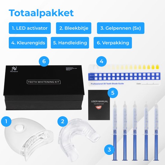 Nuvance - Kit de blanchiment des dents - 5 seringues sans peroxyde (0%) - Blanchisseurs de dents - Kit de blanchiment des dents - Dents blanches