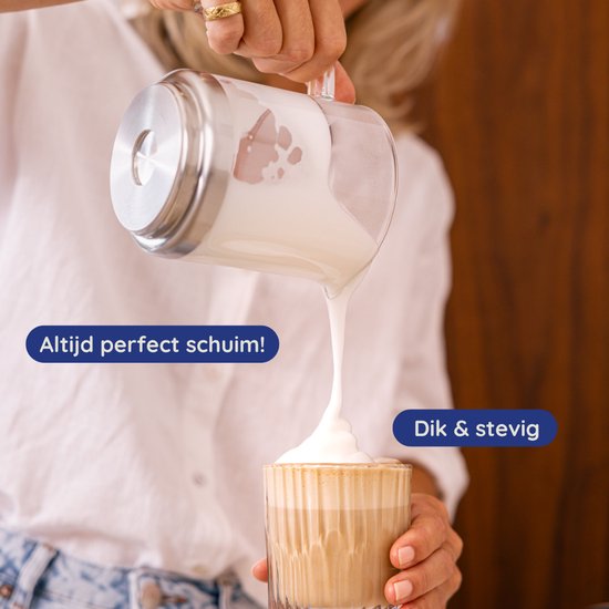Safecourt Kitchen Glass Milk Frother - Mousseur à lait électrique - Cruche en verre & sans PFAS - Lavable au lave-vaisselle - Beige