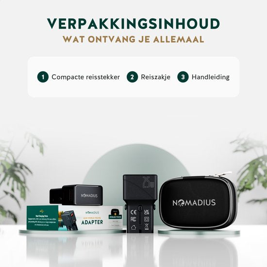 Adaptateur prise universelle - Nomadius - Chargement rapide - Prise de voyage universelle - 1 USB-C et 1 USB - 200+ pays - Noir