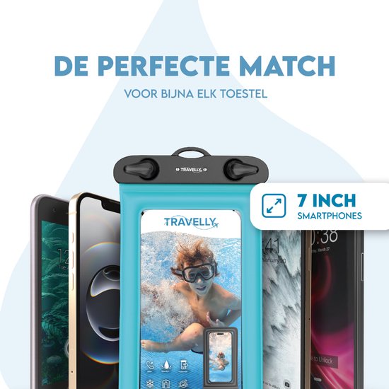 Travelly® Waterproof Phone Case Set of 2 - Universal Underwater Case for Smartphone - Convient à tous les téléphones - Drybag - Pour les vacances, la natation et les sports nautiques - Noir/Bleu