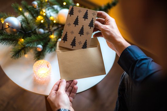 Giftmas - Cartes de Noël - Cartes de voeux - 36 pièces - Avec enveloppes et autocollants - 10x15cm - Marron
