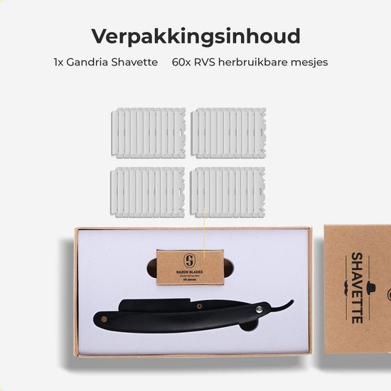 Gandria Shavette Open Razor - Classic Flip Razor - Barber & Barber Knife - Safety Razor - Straight Razor for Men - Incl. 60 Razors