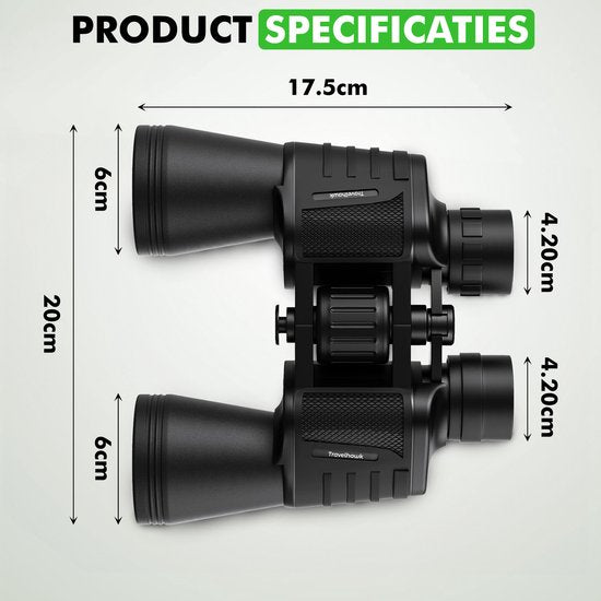 Jumelles Travelhawk - 20x50 - BAK4 - Full Multi-Coated (FMC) - Jumelles compactes - Étanches - Avec cordon de cou, étui de transport - pour l'observation des oiseaux, la chasse, le théâtre - Noir