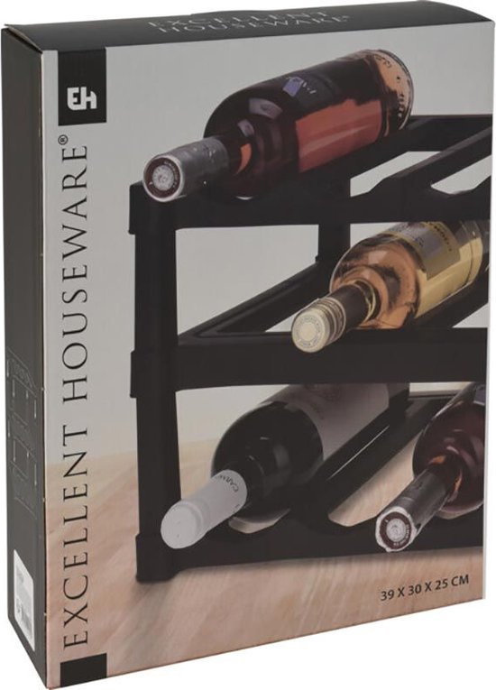 Excellent Houseware Porte-bouteilles - Noir - Plastique - 39 x 30 x 25 cm - pour 12x bouteilles