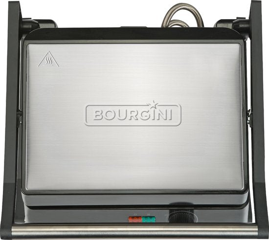 Bourgini Contact Grill Classic - Gril à panini et fer à griller - Revêtement antiadhésif - Couvercle flottant - Appareil à griller - Gril de contact - Acier inoxydable - Sans BPA