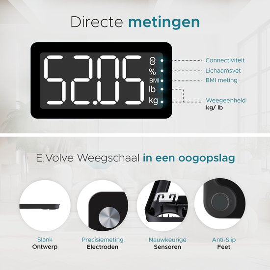 e.volve Scale Personal Scale Digital - 20x - Black - Smart Scale with Body Analysis - Precision Scales - Scales - Digital Scale - Incl. App.
