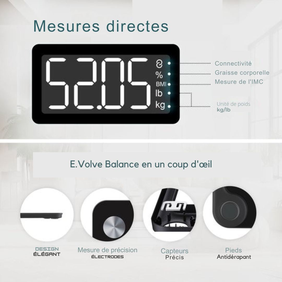 Blance numérique e.volve Scale - 20x - intelligente avec analyse corporelle - précision - Application incluse - Noire