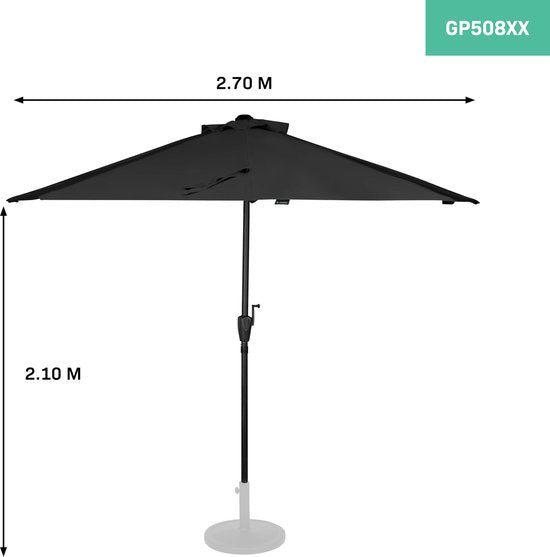 VONROC Premium Parasol Magione - Parasol de balcon durable - Semi-circulaire 270x135cm - Toile résistante aux UV - Anthracite/Noir - Housse de protection incluse