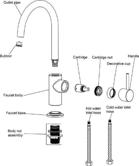 Regn Mélangeur de cuisine de luxe avec ColdStart - Économe en énergie et élégant - Bec haut (31,5 cm) - Or brossé
