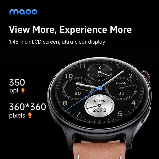 Maoo GTR Series 2 Smartwatch Homme - Acier inoxydable et bracelet TPU - Podomètre - Moniteur de fréquence cardiaque - Moniteur de sommeil - Multisport - Convient à Android et iOS - Noir