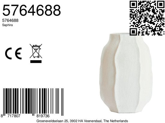 Vase Light & Living SAPHIRA en pierre avec aspect blanc mat - Ø33x50 cm