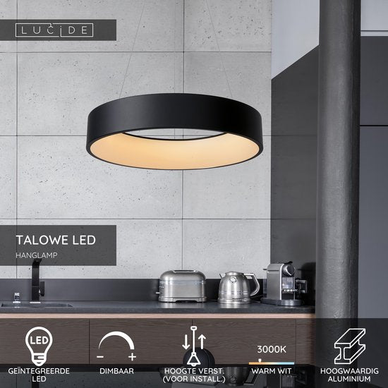 Lucide TALOWE LED - Lampe suspendue - Ø 60 cm - LED Dimmable - 1x39W 3000K - Noir