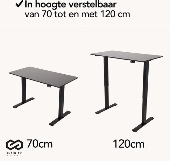 Bureau assis-debout - Infinity Goods - électrique réglable en hauteur - 140 x 60 CM - noir