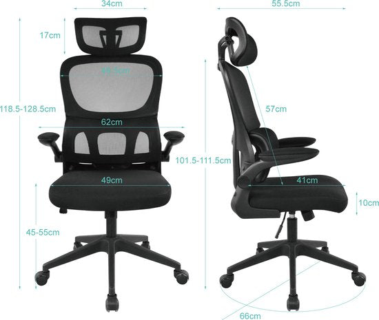 VVD - chaise de bureau - chaise de bureau - réglable en hauteur - ergonomique - noir