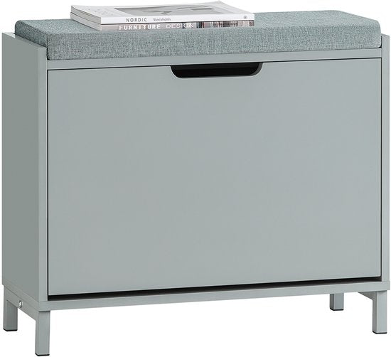 SoBuy FSR151-K-HG Banc à chaussures - Gris Banc de rangement avec rabat et coussin