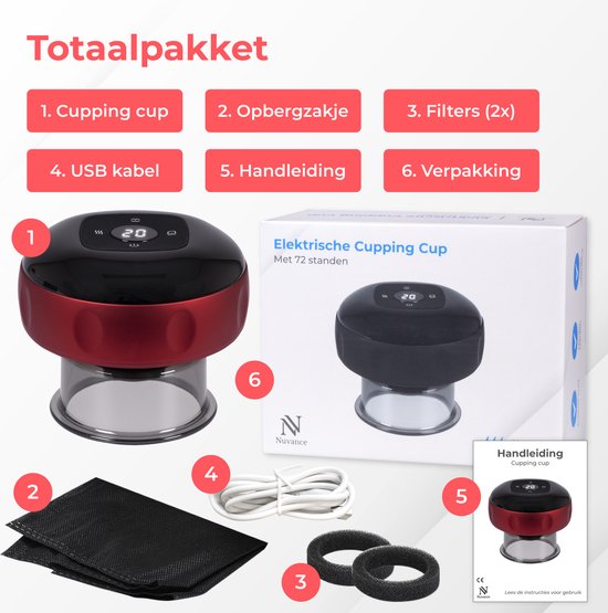 Nuvance - Appareil électrique de massage de la cellulite - 12 niveaux et températures - eBook inclus - Corps entier - Cupping Cups Set Massage - Cellulite Cups - Hijama Cups - Anti Cellulite