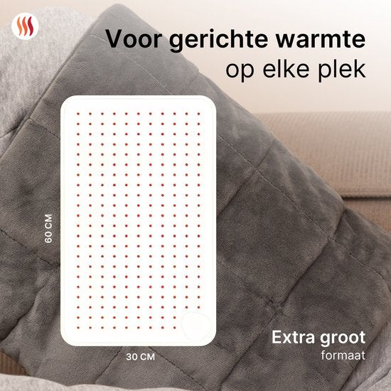 Seranova Coussin chauffant électrique pondéré pour le dos, les pieds, la nuque, les épaules, l'abdomen - Coussin chauffant - Coussin chauffant - Machine à laver - 60x30cm - Gris