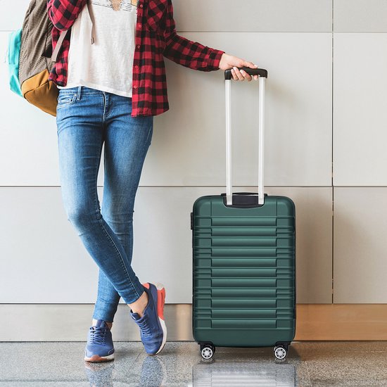 TRVLMORE Valise - Bagage à main Trolley - Serrure numérique - Trolley - 54x36x20cm - 38L - Vert foncé