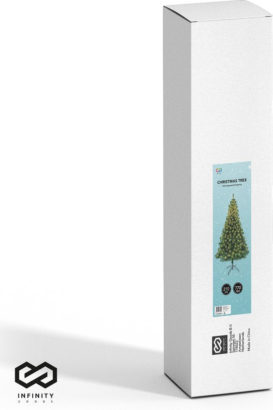 Infinity Goods Artificial Christmas Tree With LED Lights - 210 cm - Arbre de Noël réaliste en plastique - Support en métal - Vert