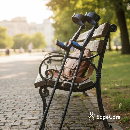 SageCare® Béquilles pliables pour coude (lot de 2) pour adultes - Béquilles de marche légères et ajustables - pliage rapide sans boutons - poignées ergonomiques en gel et réflecteur - noir - idéal pour la rééducation