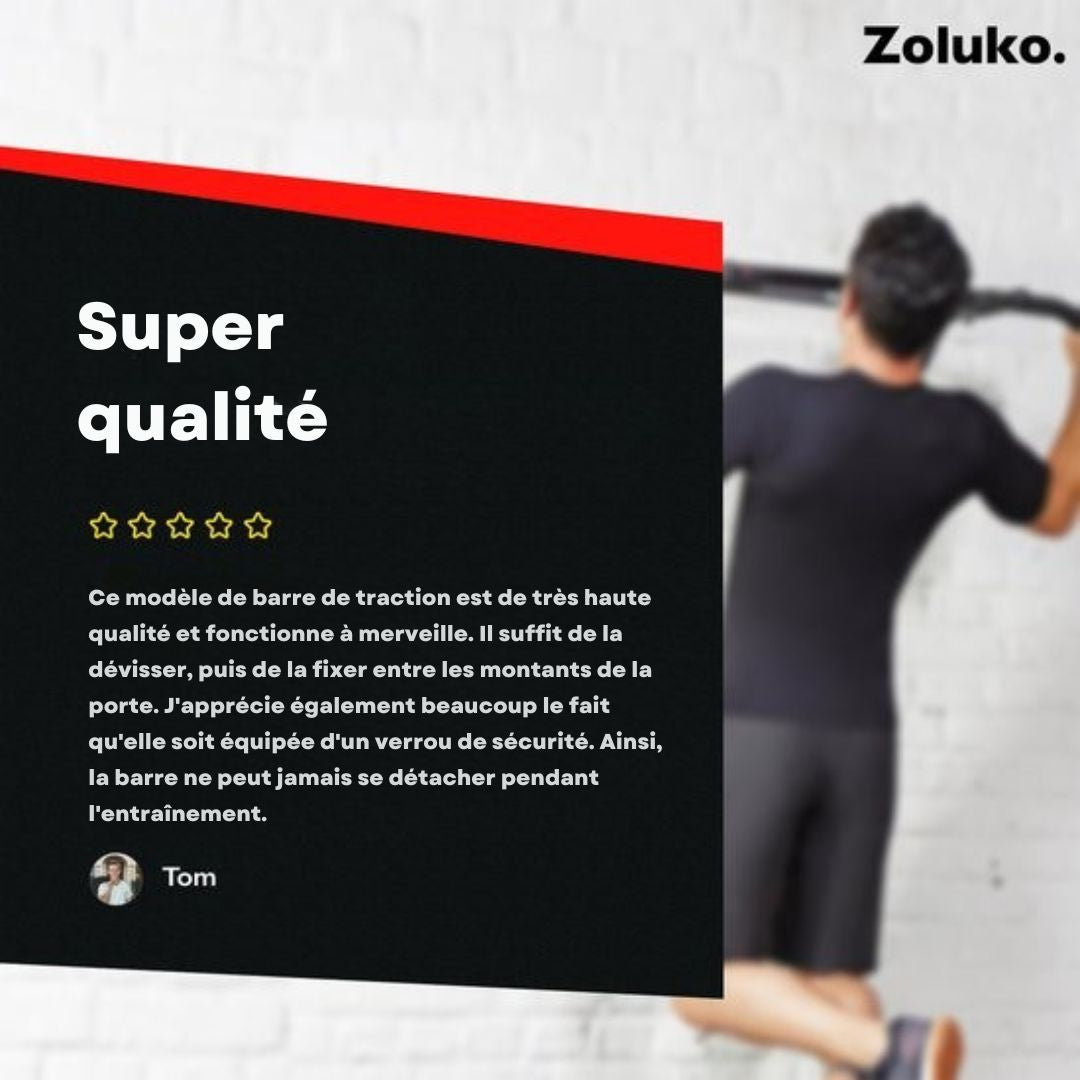 Barre de traction pour le fitness - Zoluko - Capacité de charge de 200kg - Fixation facile - sport à domicile - menton - Noir/Rouge