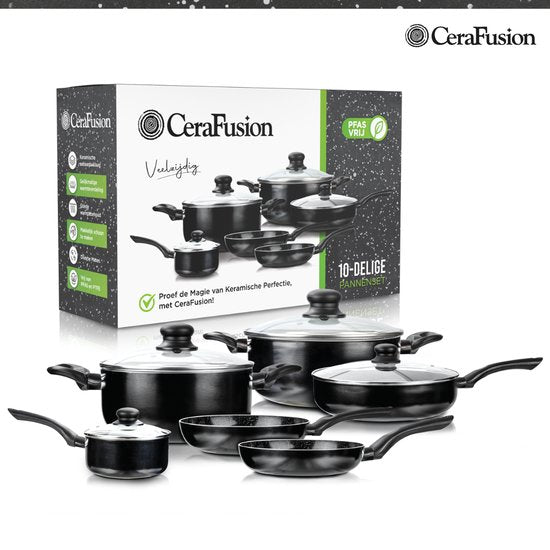CeraFusion Ceramic Pans Set 10-piece - Set with Frying Pans, Saucepan, Cooking Pots - Induction Pans - Pansets Aluminium