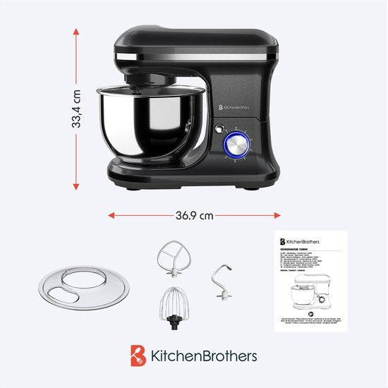 Robot de cuisine KitchenBrothers - 5L - Mixeur de cuisine - 1200W - Anthracite