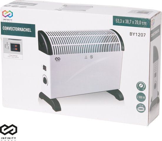 Infinity Goods Radiateur électrique convecteur - 750 / 1500 / 2000W - Thermostat réglable - Radiateur - Protection contre la surchauffe - 35m² - Blanc/Noir